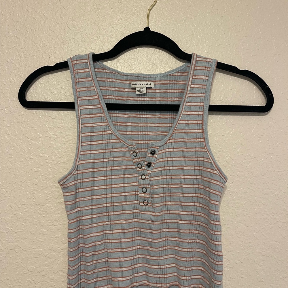 American Eagle Outfitters Buttoned Striped Tank Top - Blue and Pink
